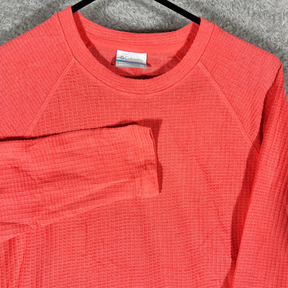 Columbia Waffle Knit Shirt Womens XS Coral Pink Raglan Long Sleeve Thermal